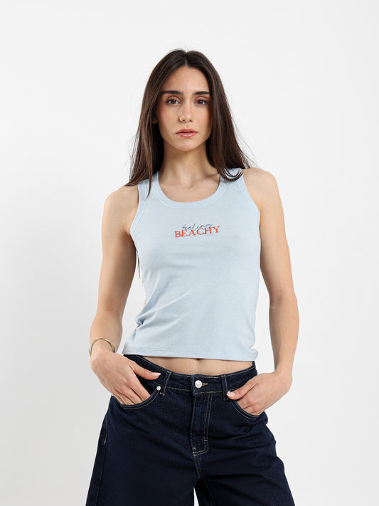 Feeling Beachy Embroidered Rib Tank Top
