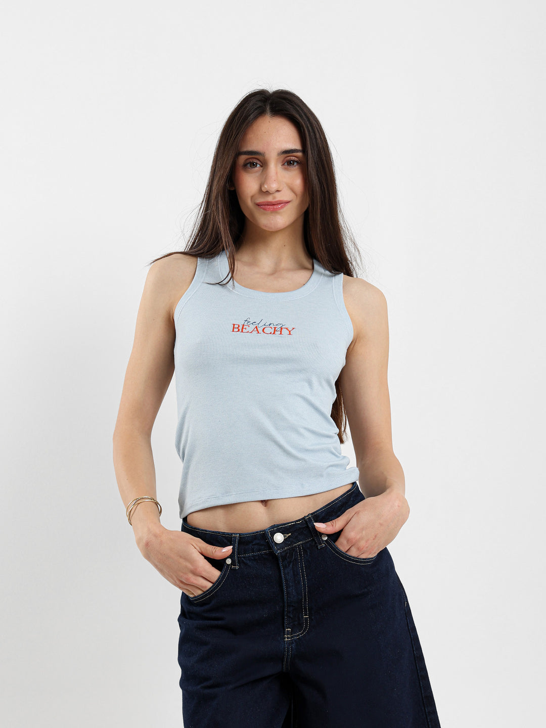 Feeling Beachy Embroidered Rib Tank Top