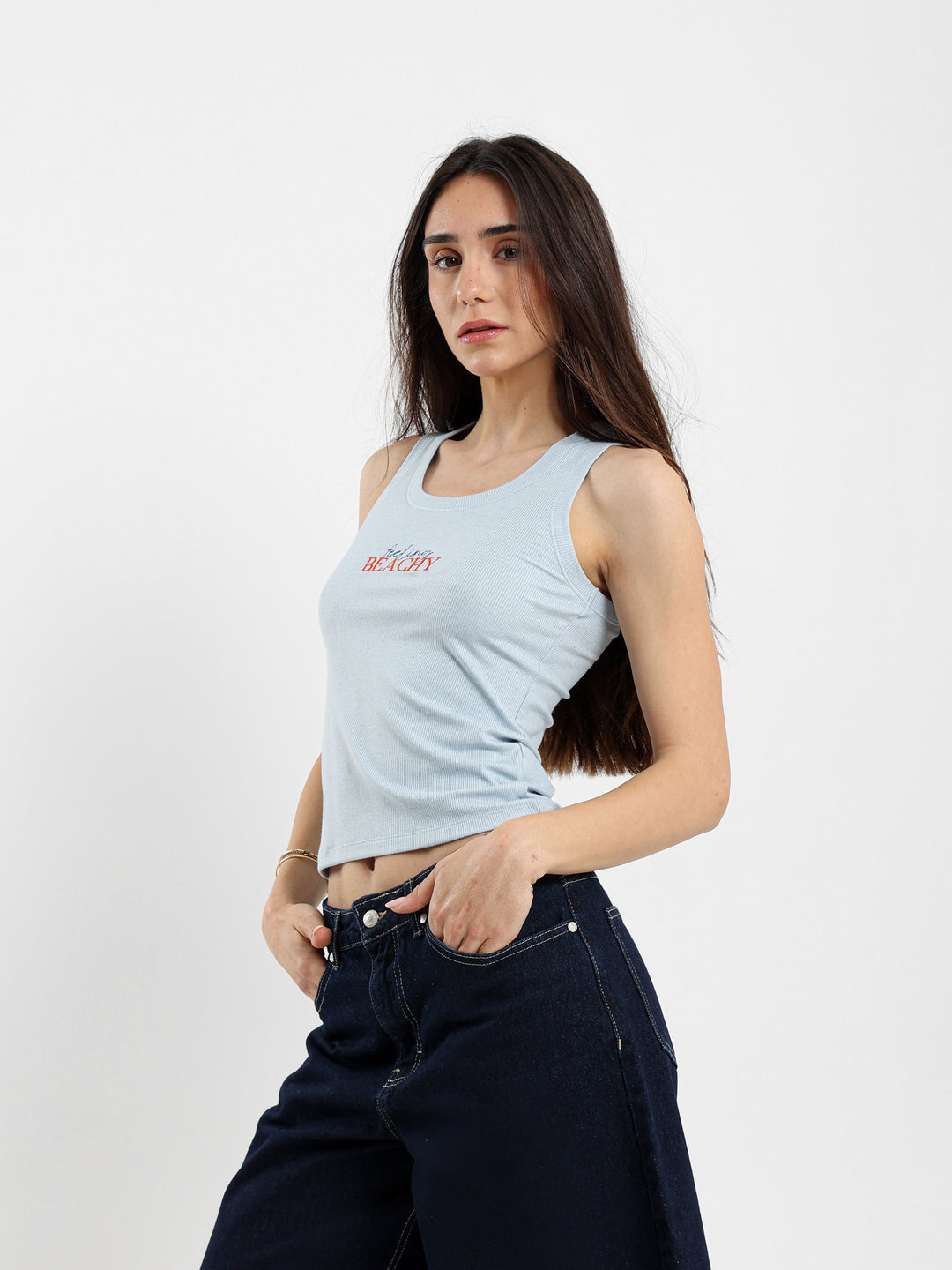 Feeling Beachy Embroidered Rib Tank Top