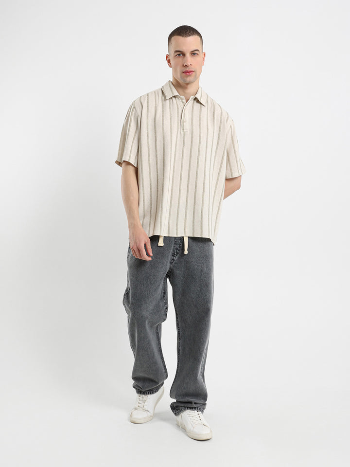 Boxy Fit Striped Polo Shirt