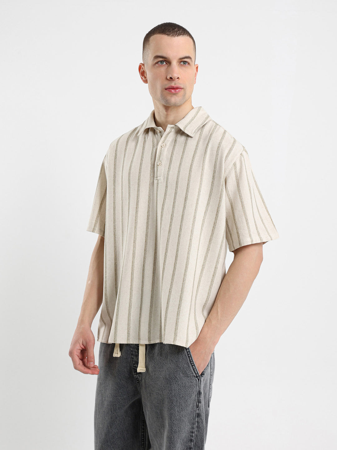Boxy Fit Striped Polo Shirt