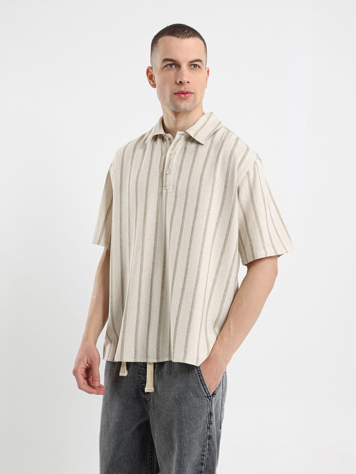 Boxy Fit Striped Polo Shirt