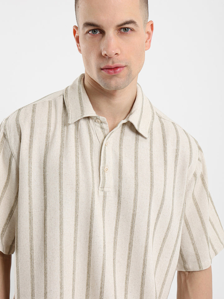 Boxy Fit Striped Polo Shirt