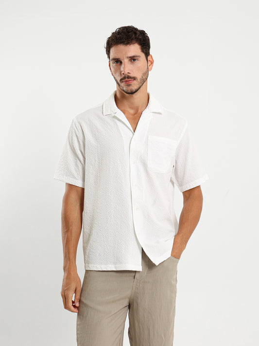 Seersucker Grid Camp Collar Shirt