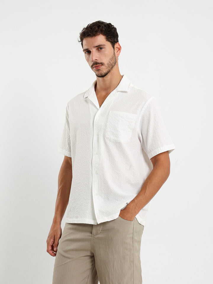 Seersucker Grid Camp Collar Shirt