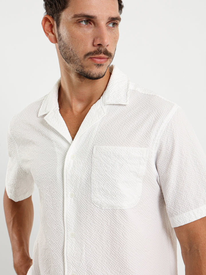 Seersucker Grid Camp Collar Shirt