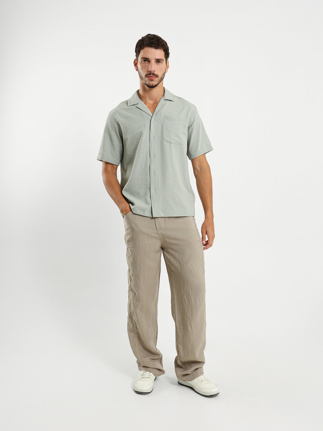 Seersucker Grid Camp Collar Shirt