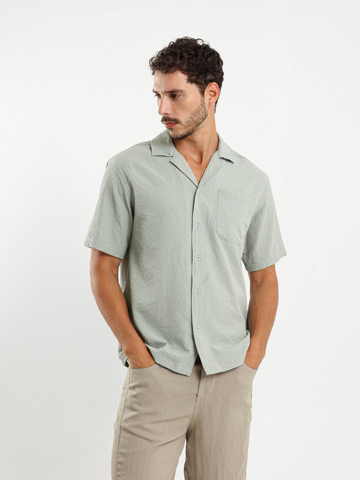 Seersucker Grid Camp Collar Shirt