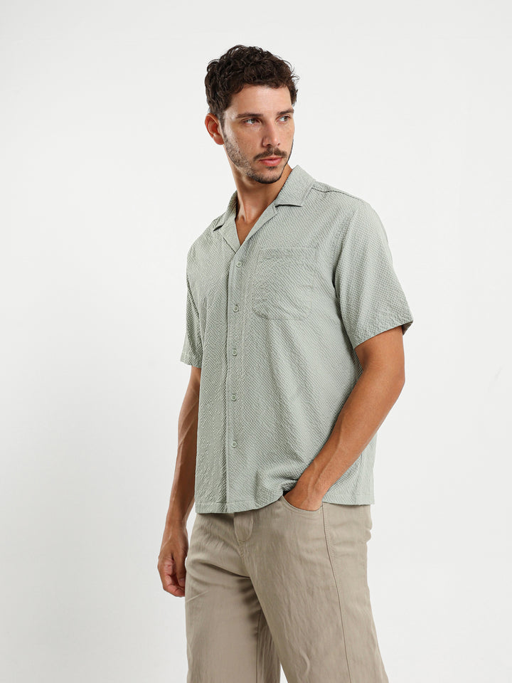 Seersucker Grid Camp Collar Shirt