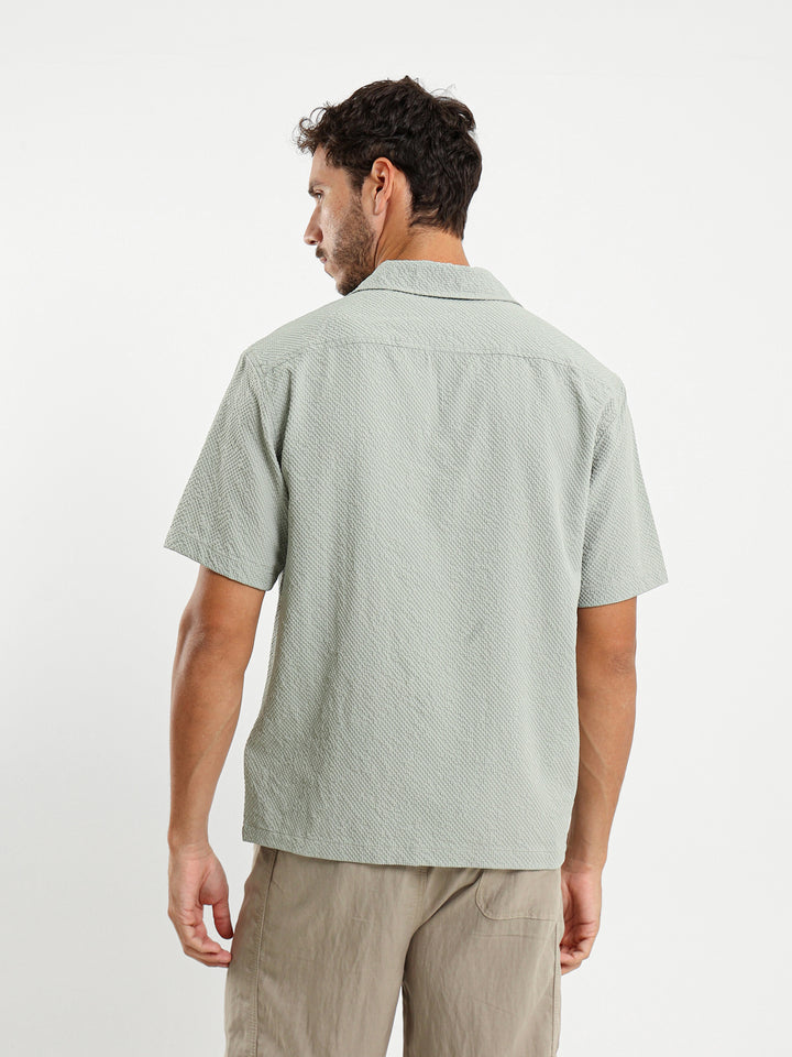 Seersucker Grid Camp Collar Shirt