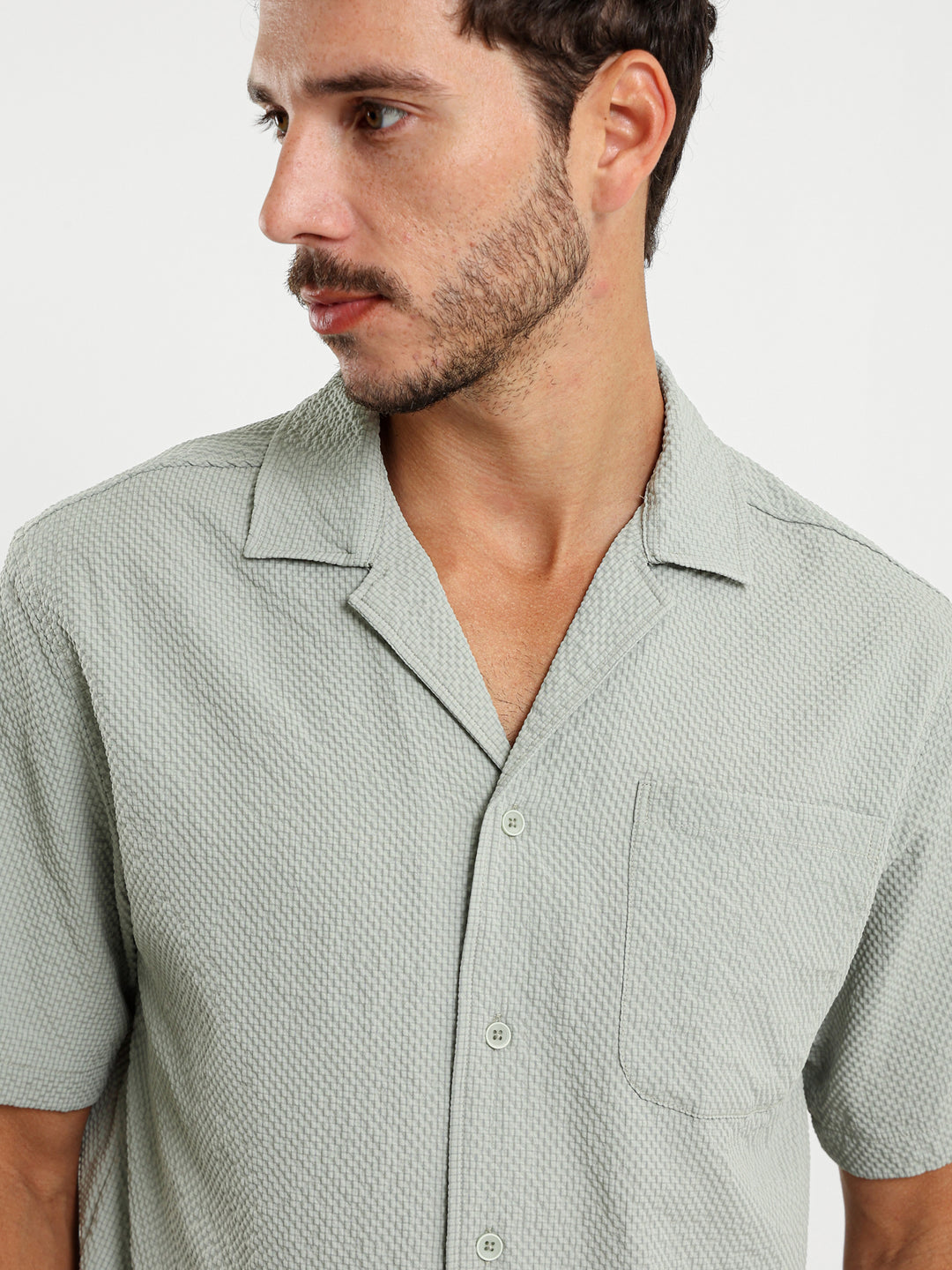 Seersucker Grid Camp Collar Shirt