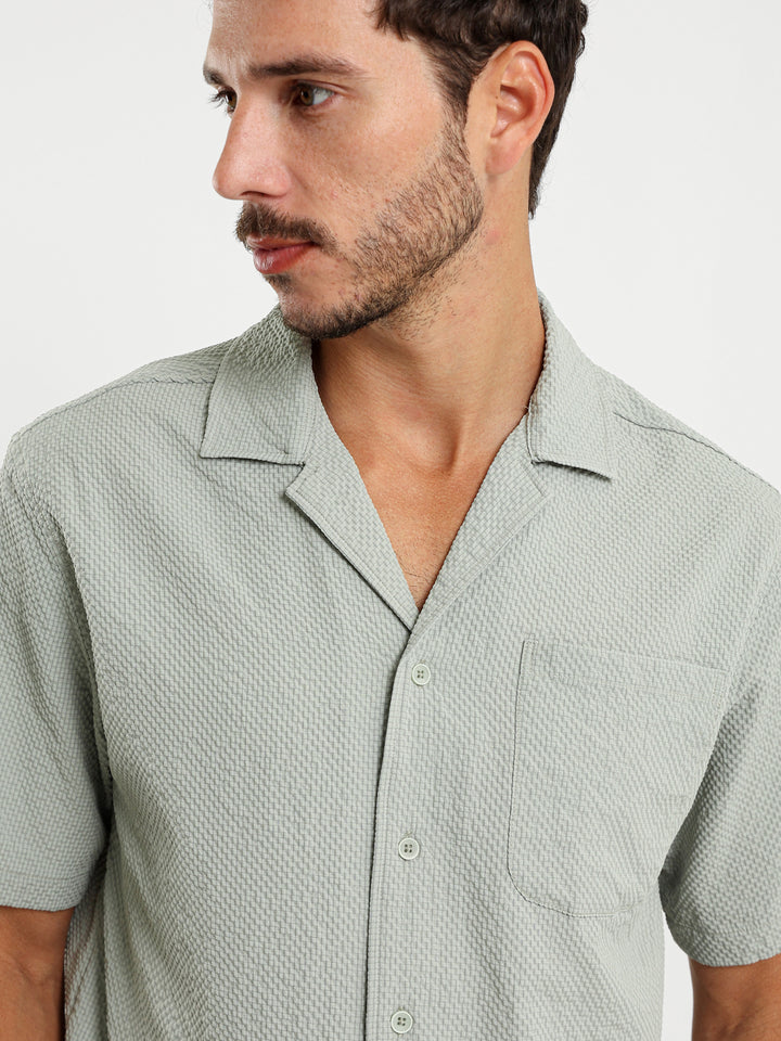 Seersucker Grid Camp Collar Shirt
