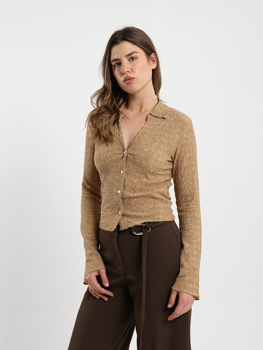 Crinkle Button-Up Blouse