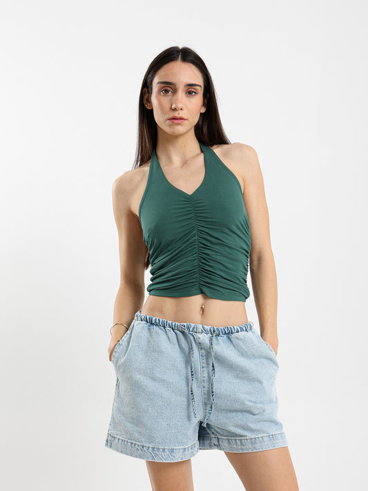 Halter Neck Top With Front Ruched Detail