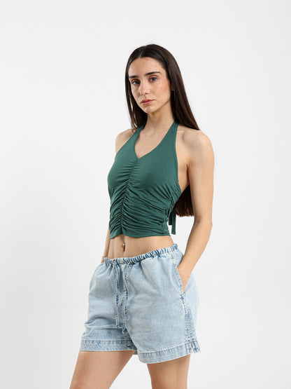 Halter Neck Top With Front Ruched Detail