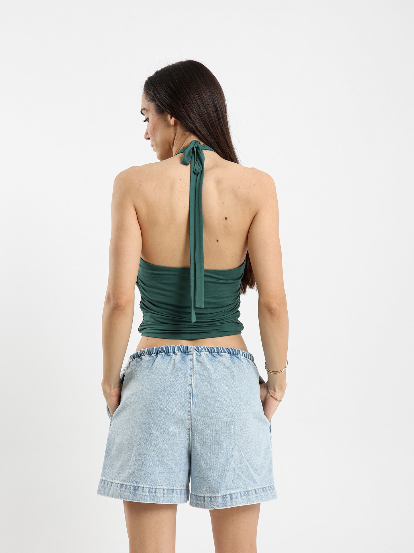 Halter Neck Top With Front Ruched Detail