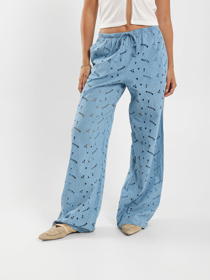 Wide Leg Perforated Pants