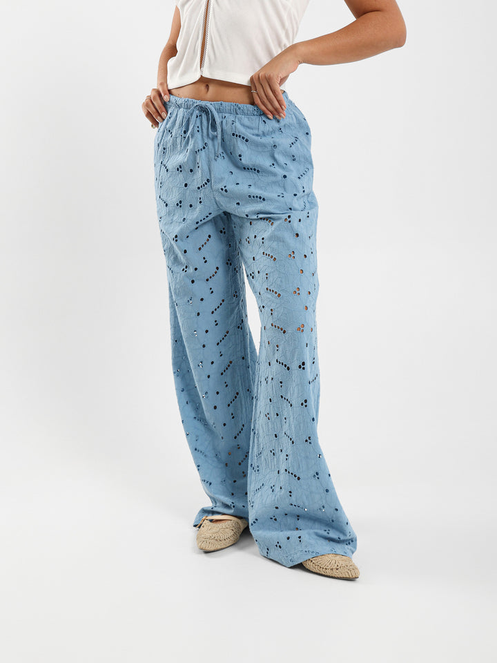 Wide Leg Perforated Pants