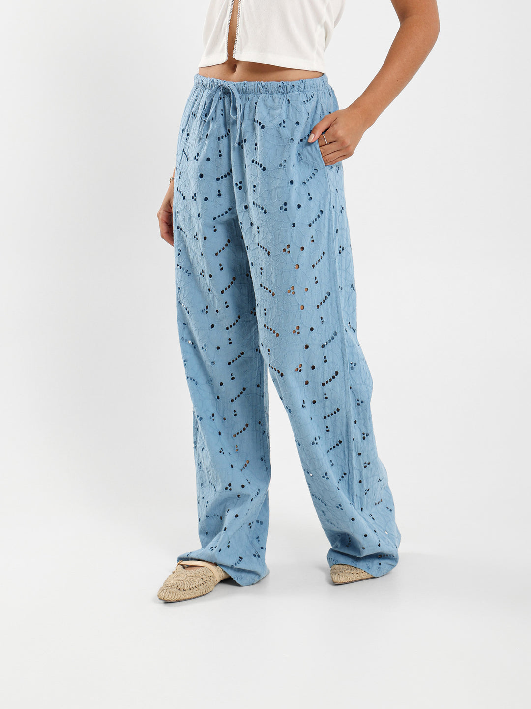 Wide Leg Perforated Pants