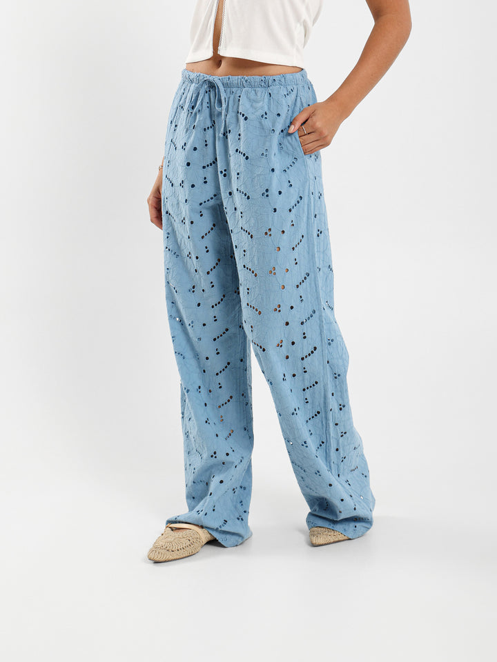 Wide Leg Perforated Pants