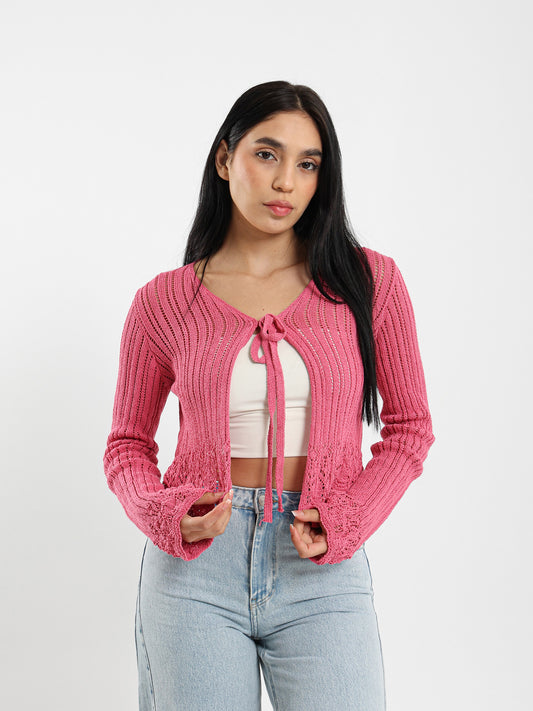 Openwork Tie-Front Cardigan