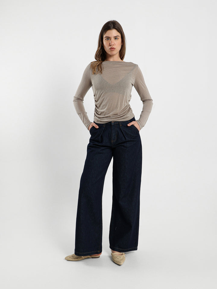 Off-Shoulder Long-Sleeve Top with Side Ruching