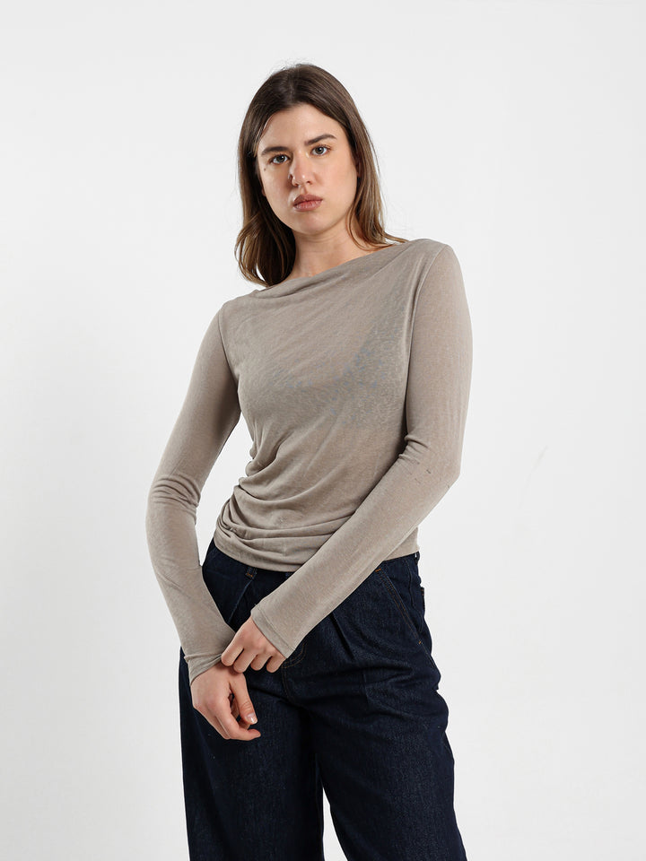 Off-Shoulder Long-Sleeve Top with Side Ruching