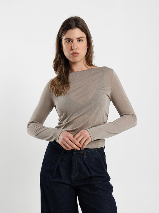 Off-Shoulder Long-Sleeve Top with Side Ruching