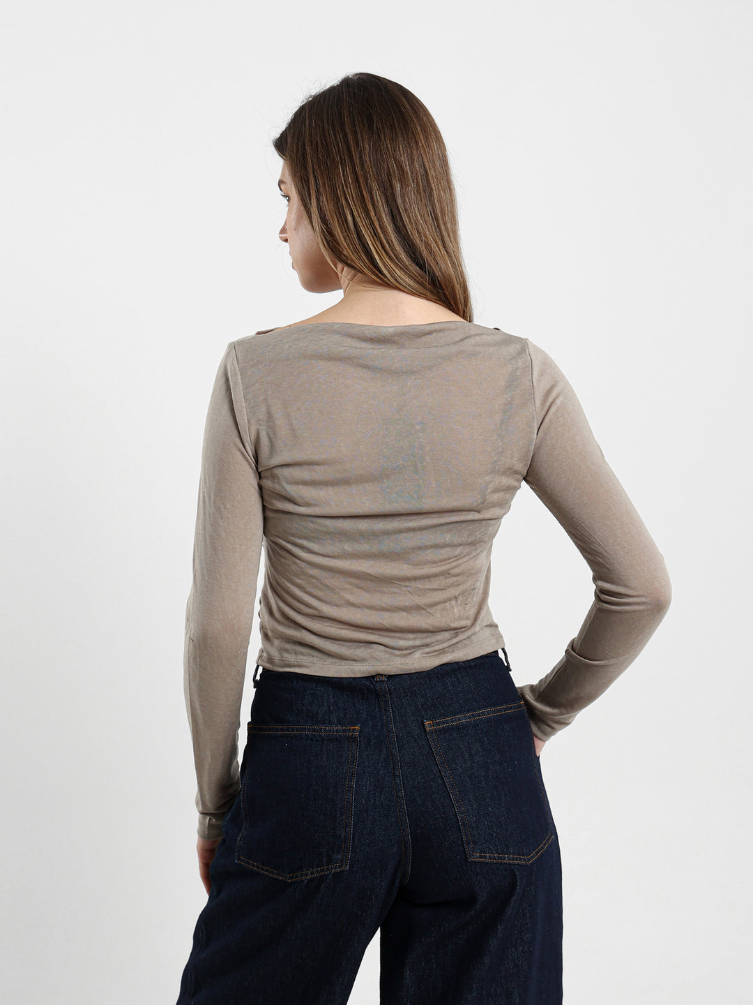 Off-Shoulder Long-Sleeve Top with Side Ruching
