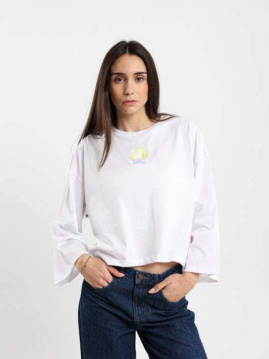 Holographic Shell Print Long Sleeve T-Shirt