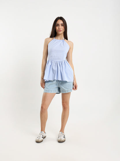 Backless Striped Halter Neck Top
