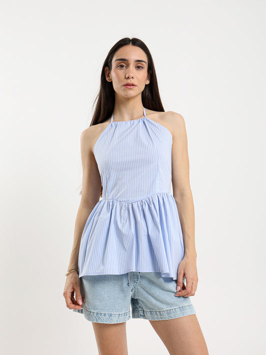 Backless Striped Halter Neck Top
