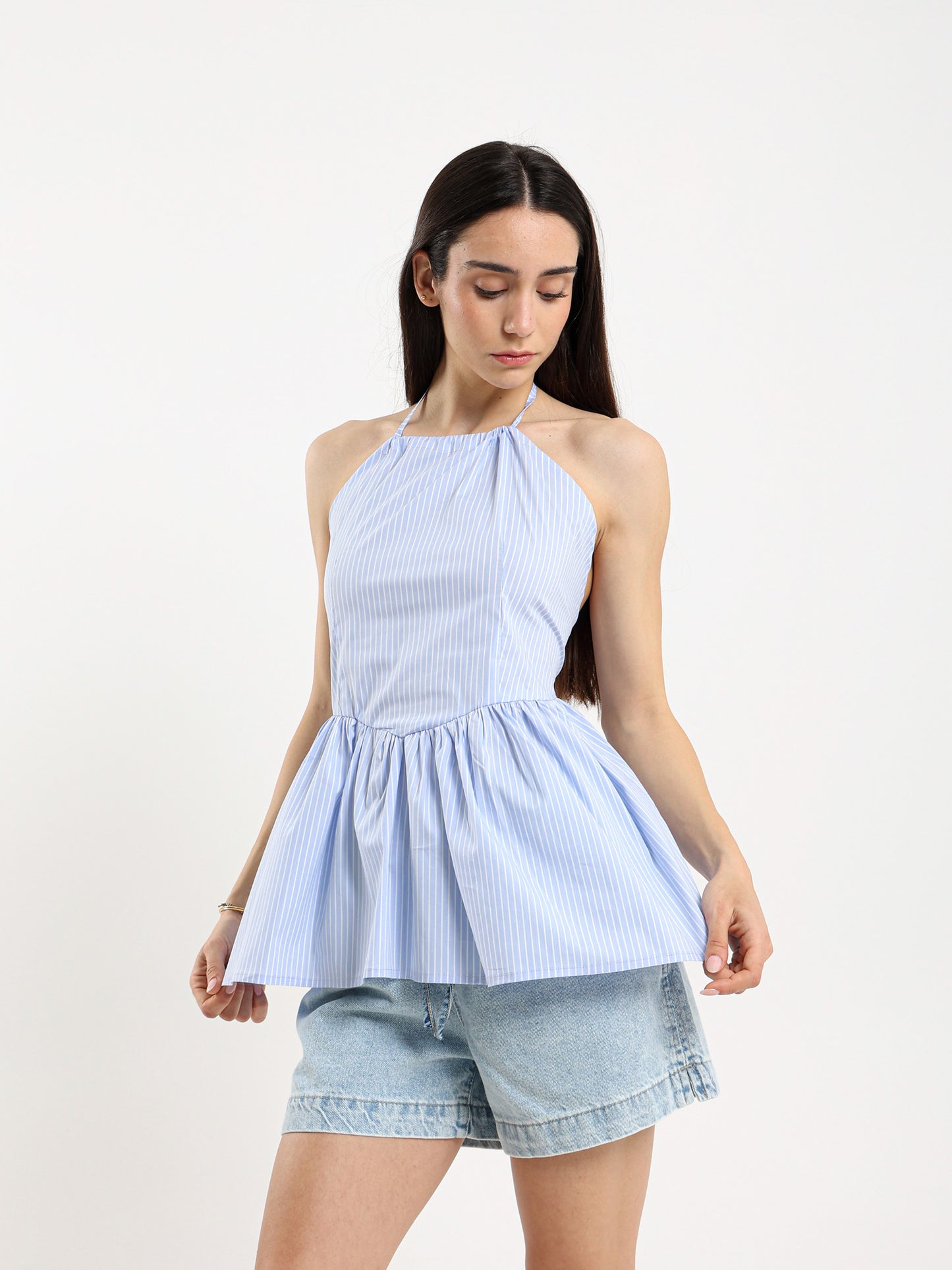 Backless Striped Halter Neck Top