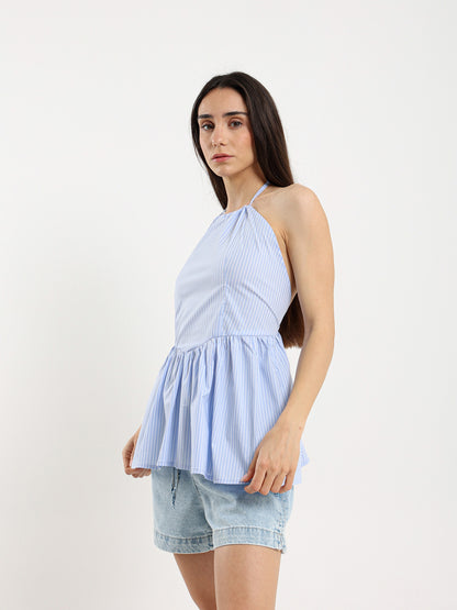 Backless Striped Halter Neck Top