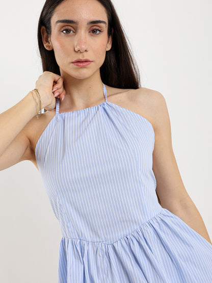Backless Striped Halter Neck Top
