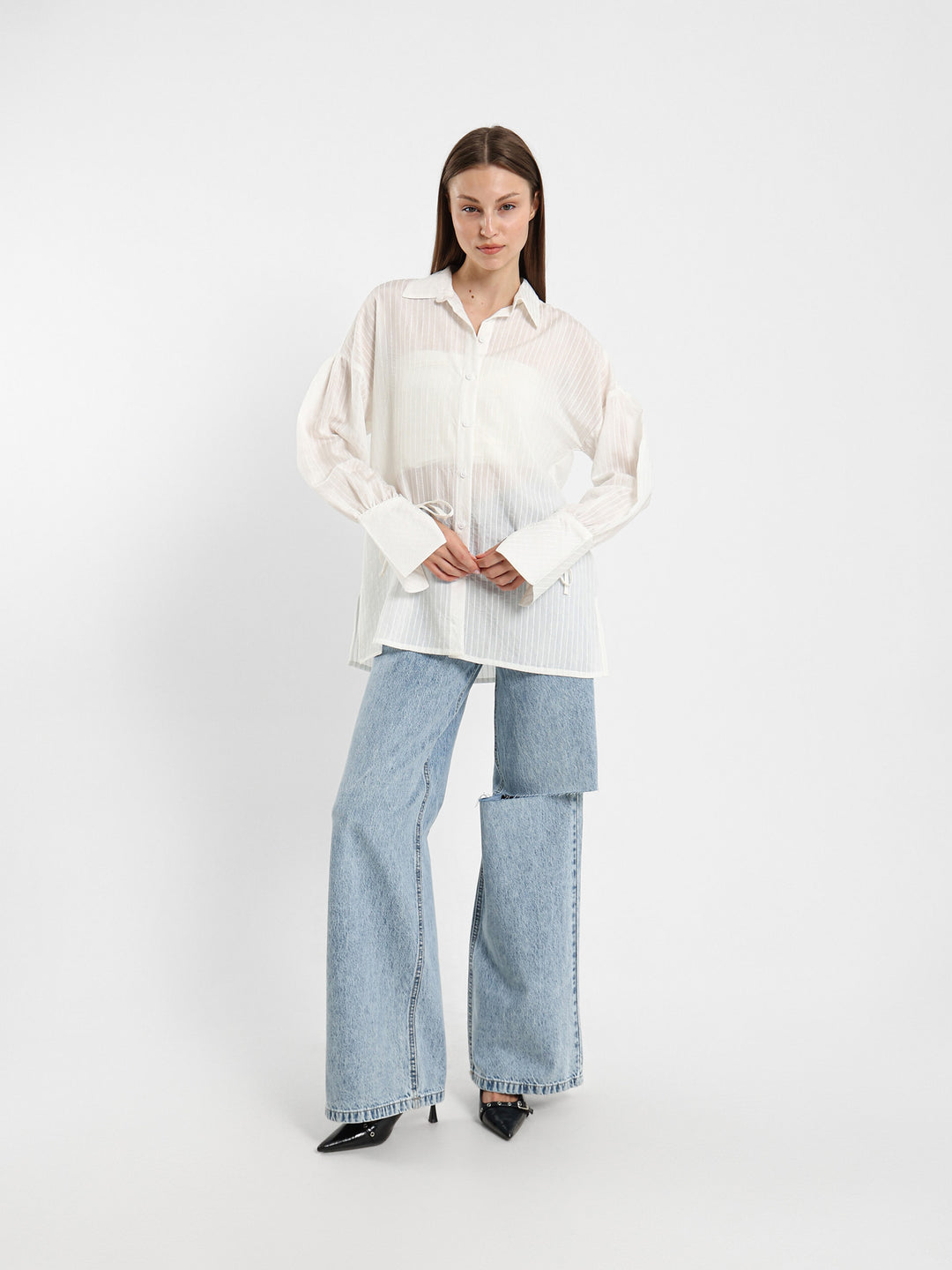 Oversized Striped Shirt with Cuffs