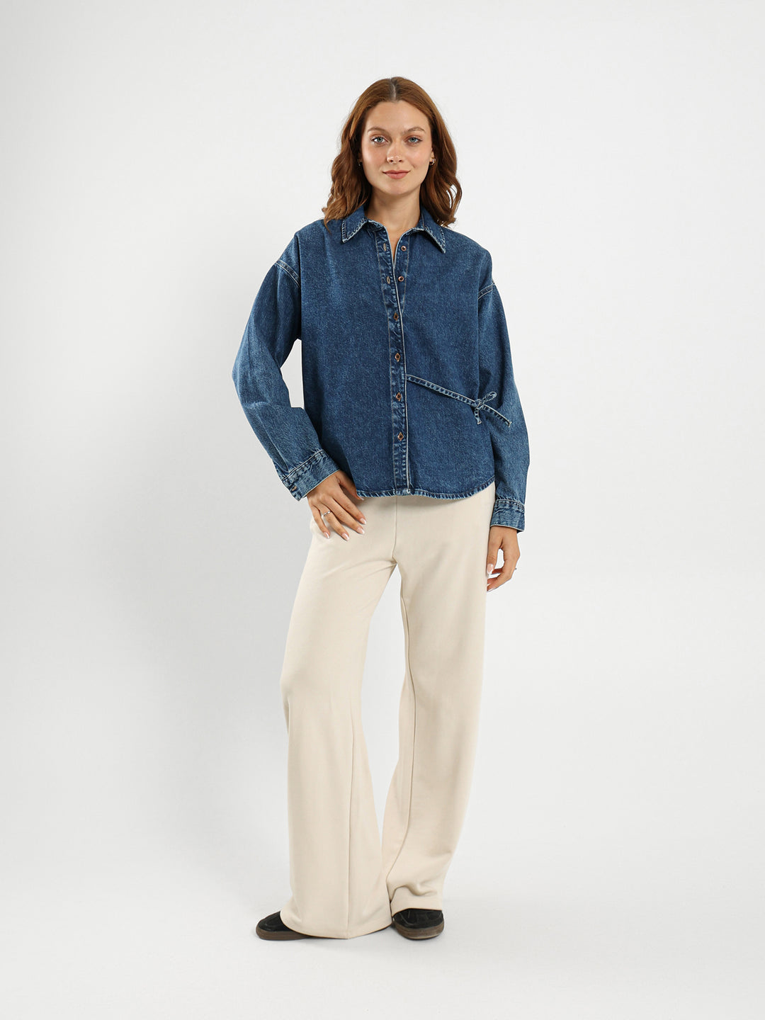 Loose Denim Shirt With Tie Detail
