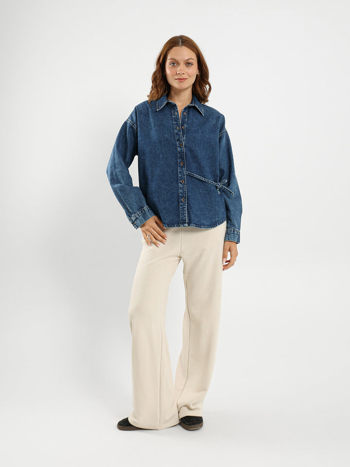 Loose Denim Shirt With Tie Detail