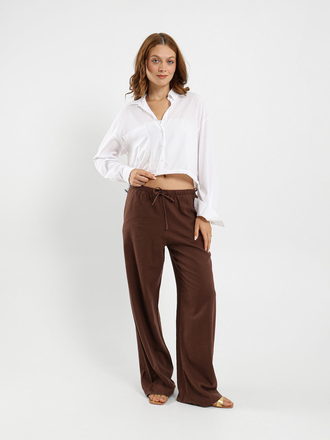 Cropped Shirt With Drawstring Hem