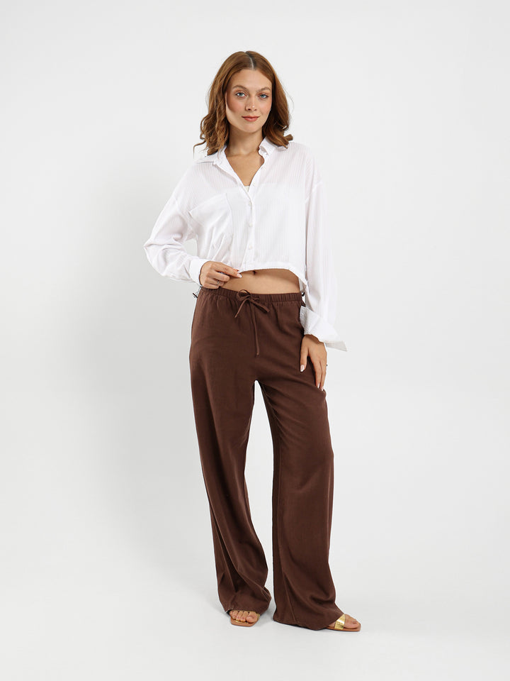 Cropped Shirt With Drawstring Hem