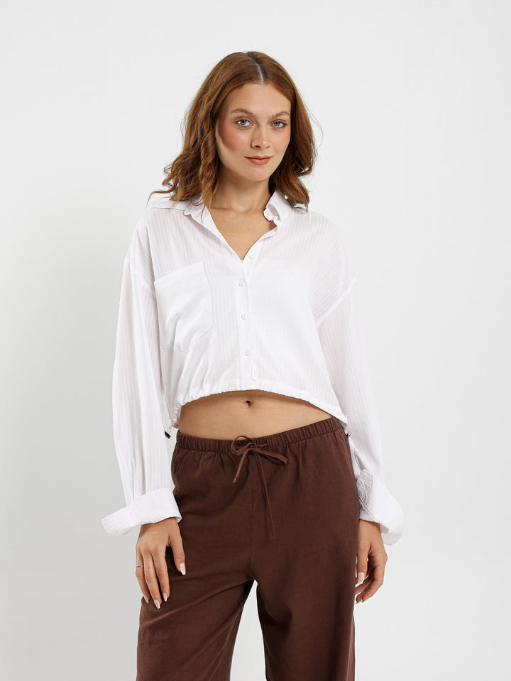 Cropped Shirt With Drawstring Hem