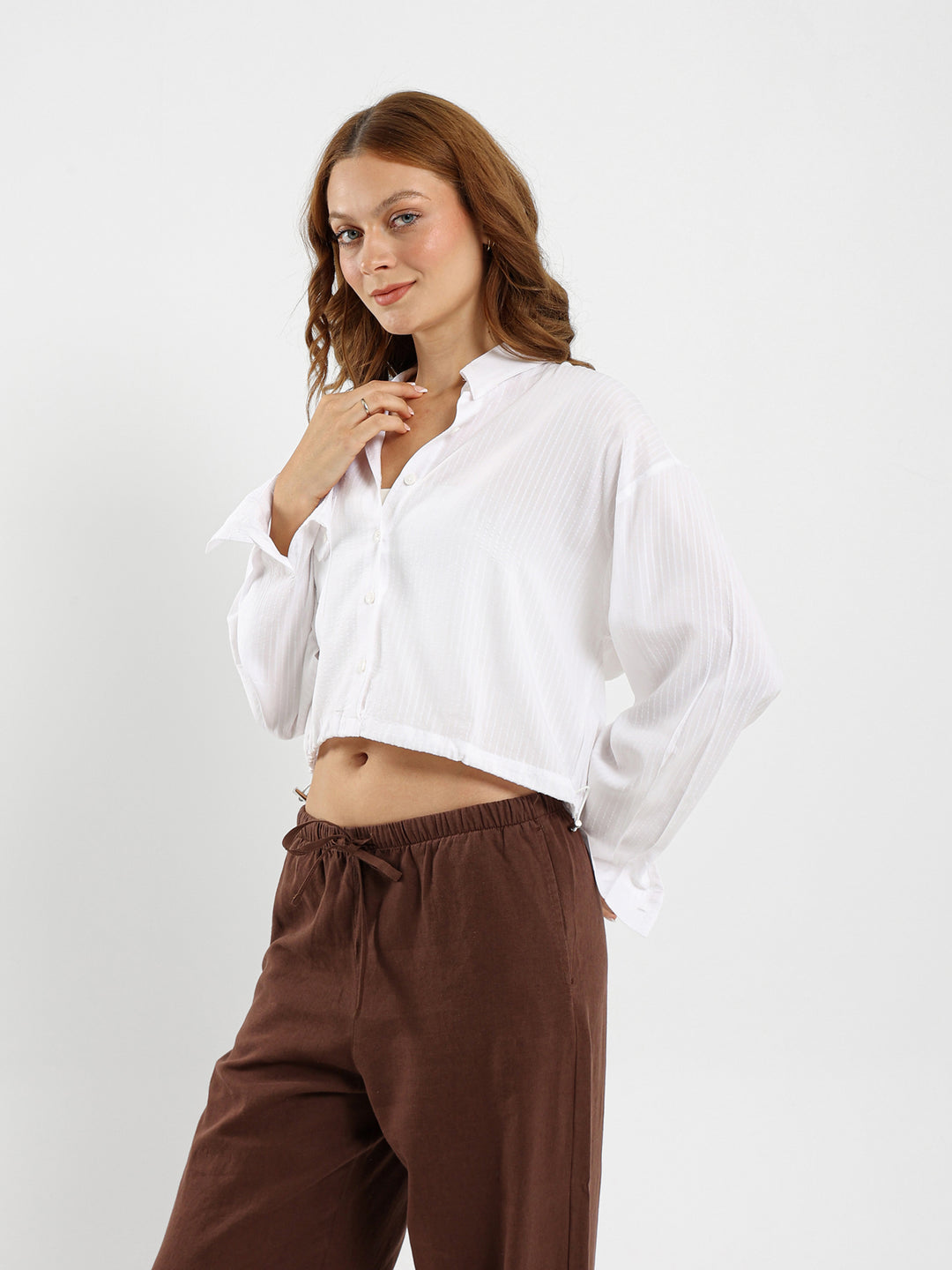 Cropped Shirt With Drawstring Hem