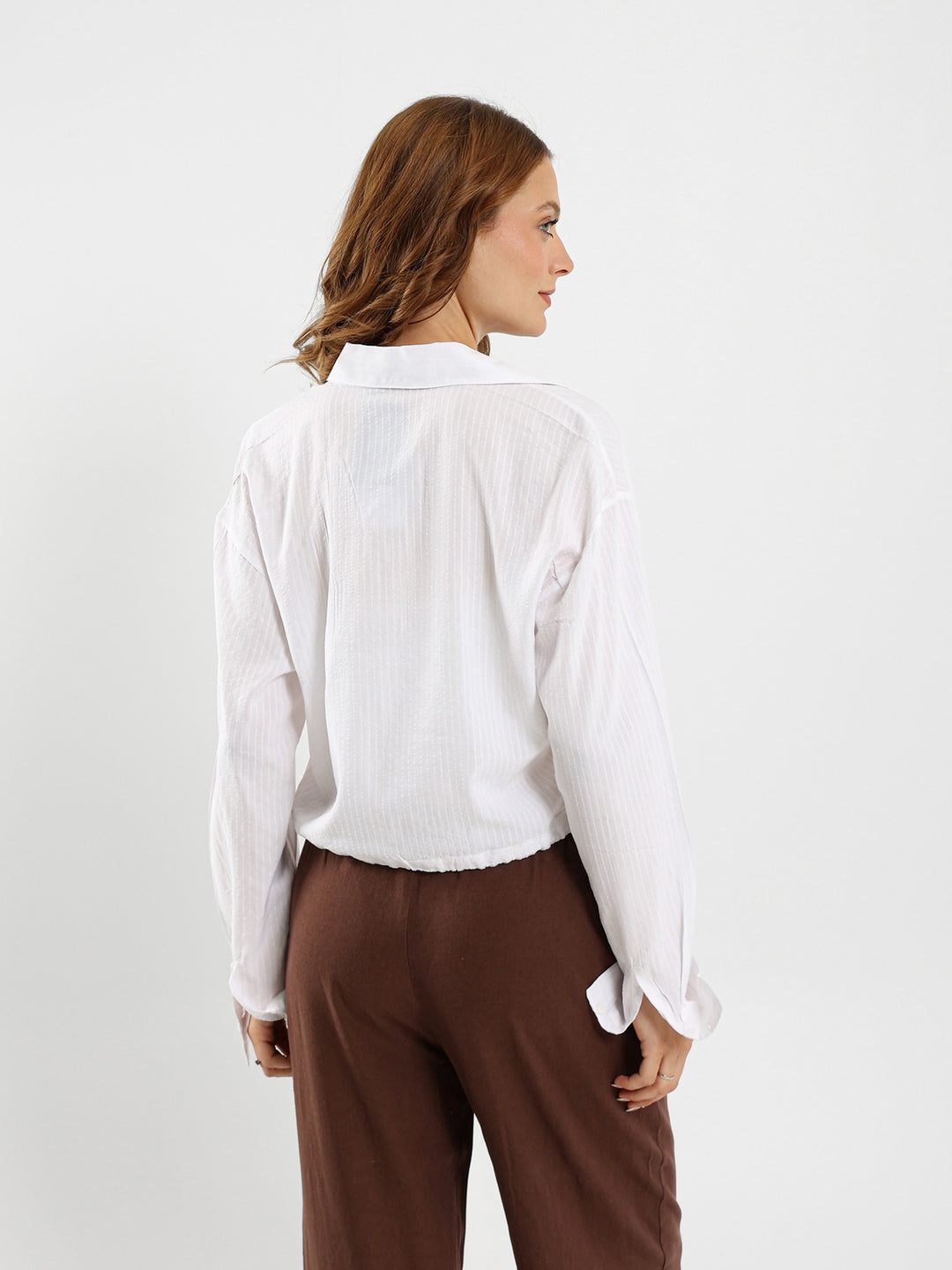 Cropped Shirt With Drawstring Hem