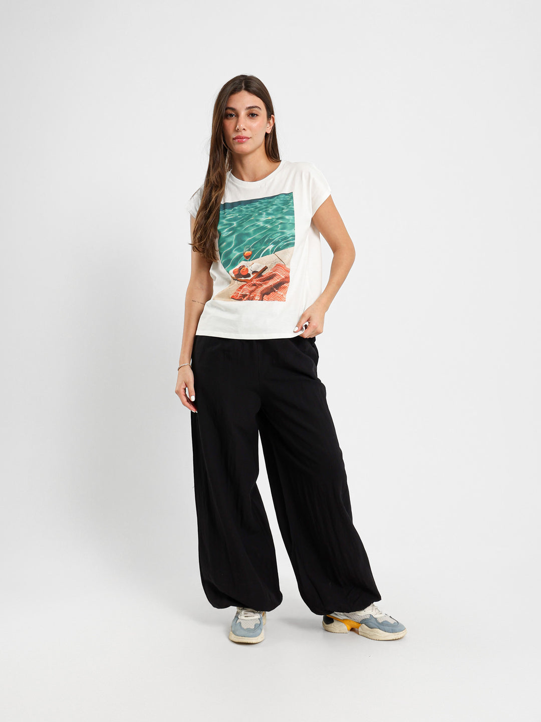 Pool Print Cape Sleeve T-Shirt