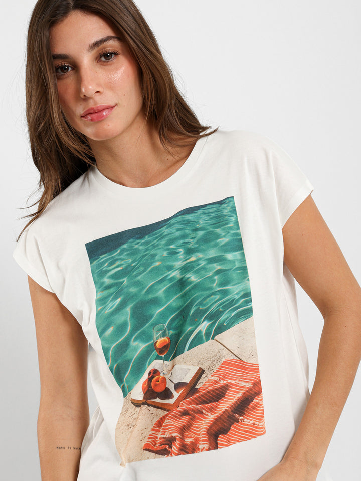 Pool Print Cape Sleeve T-Shirt