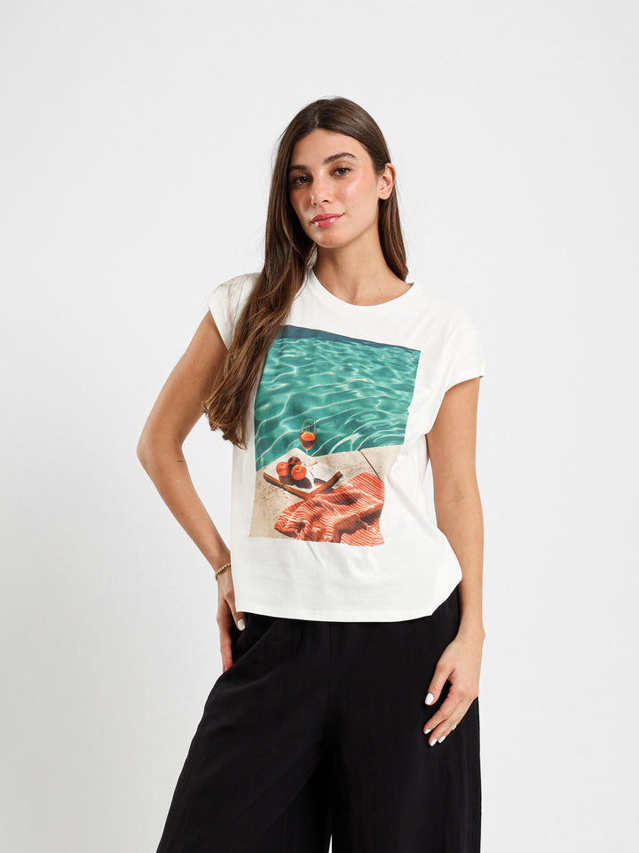 Pool Print Cape Sleeve T-Shirt