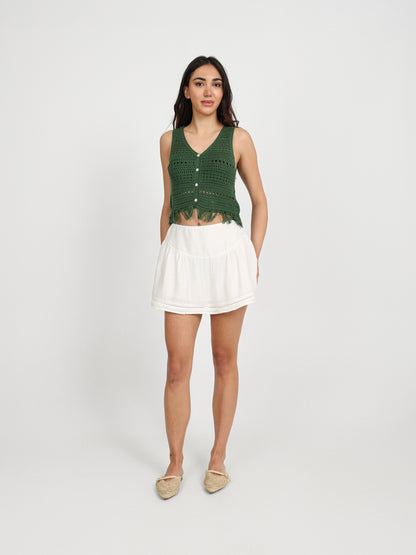 Sleeveless Button-Up Top with Tassels