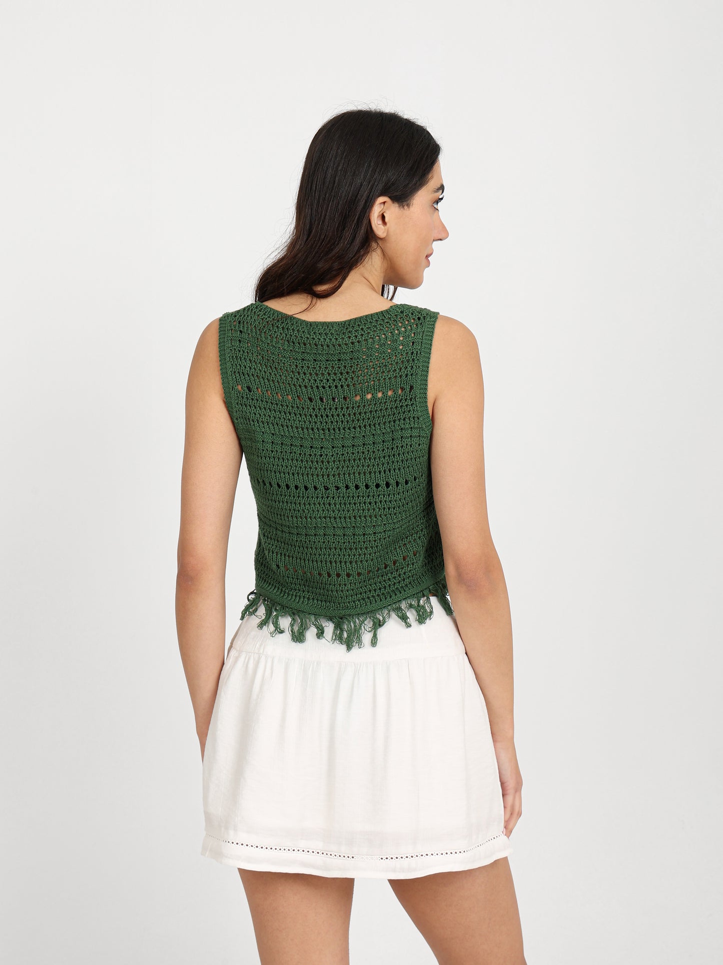 Sleeveless Button-Up Top with Tassels