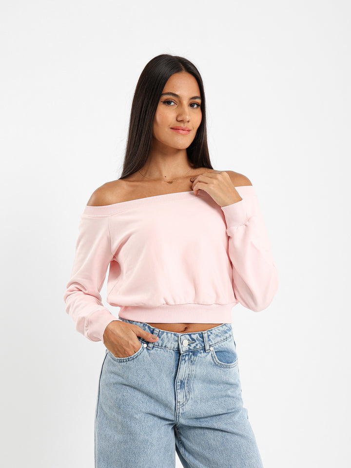 Off Shoulder Cropped Sweatshirt
