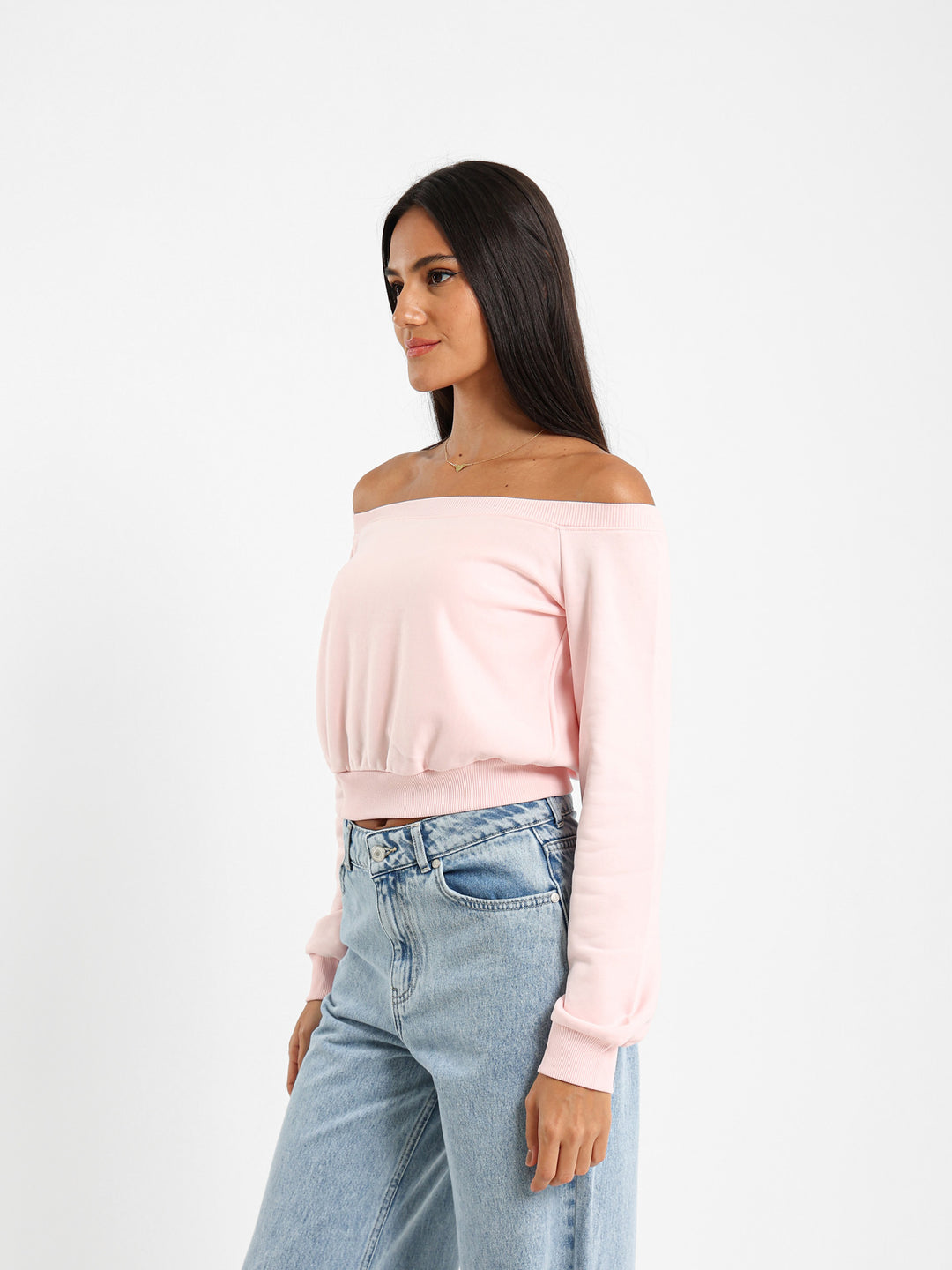 Off Shoulder Cropped Sweatshirt
